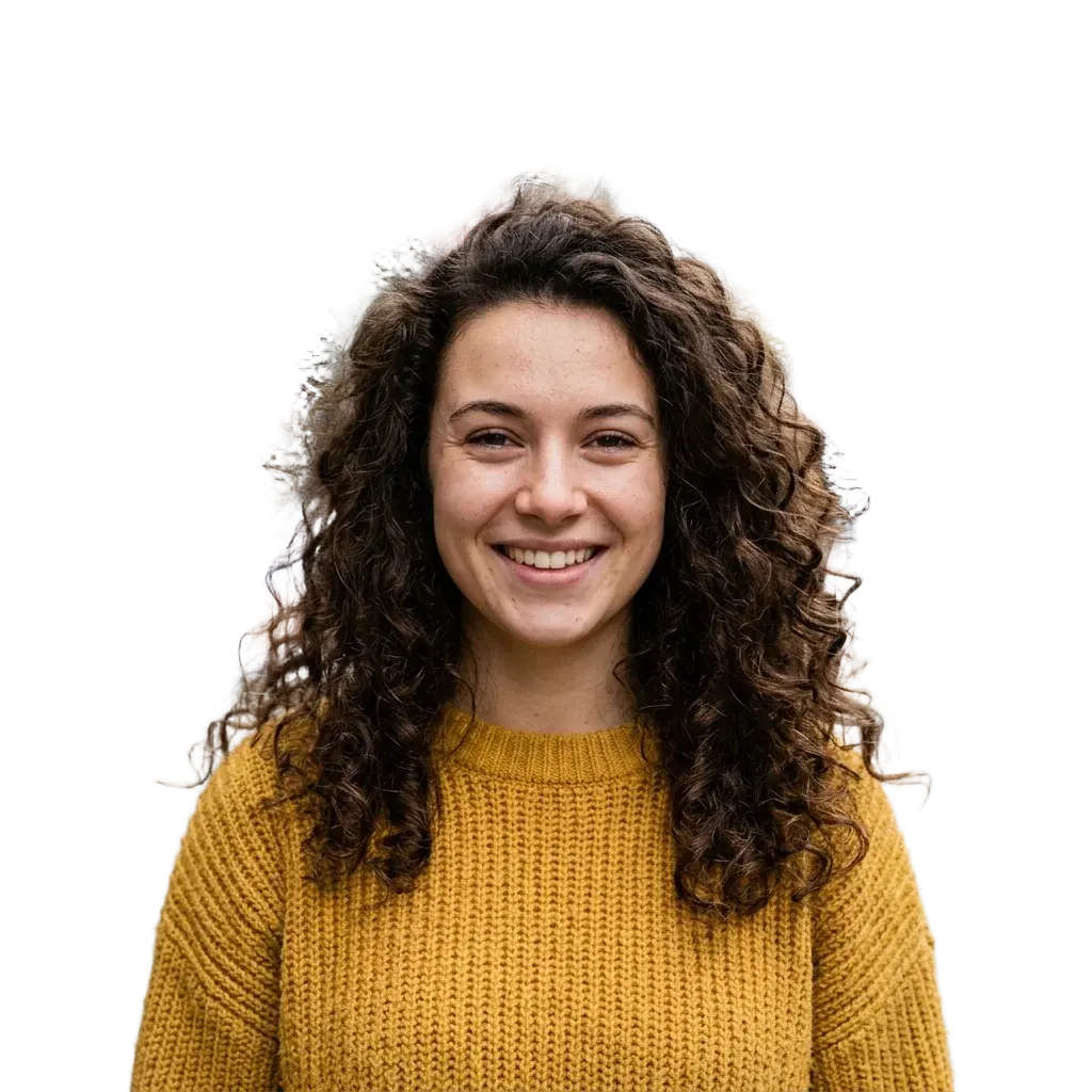 Portrait with curly hair — background removed, transparent PNG