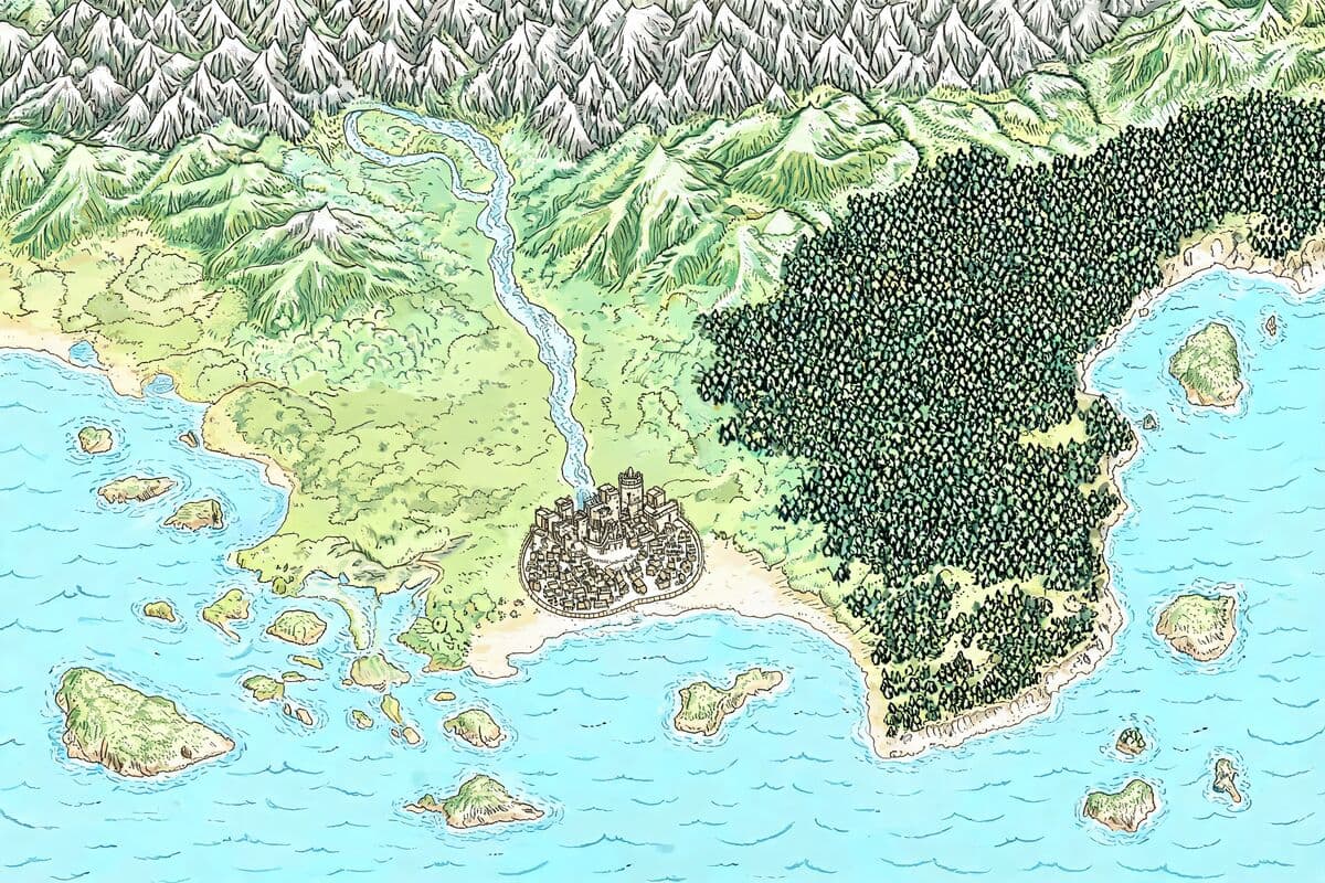 Coastal kingdom — AI-generated world map