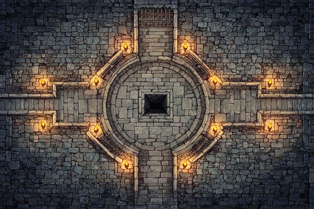 Torchlit crossroads — AI-generated dungeon map