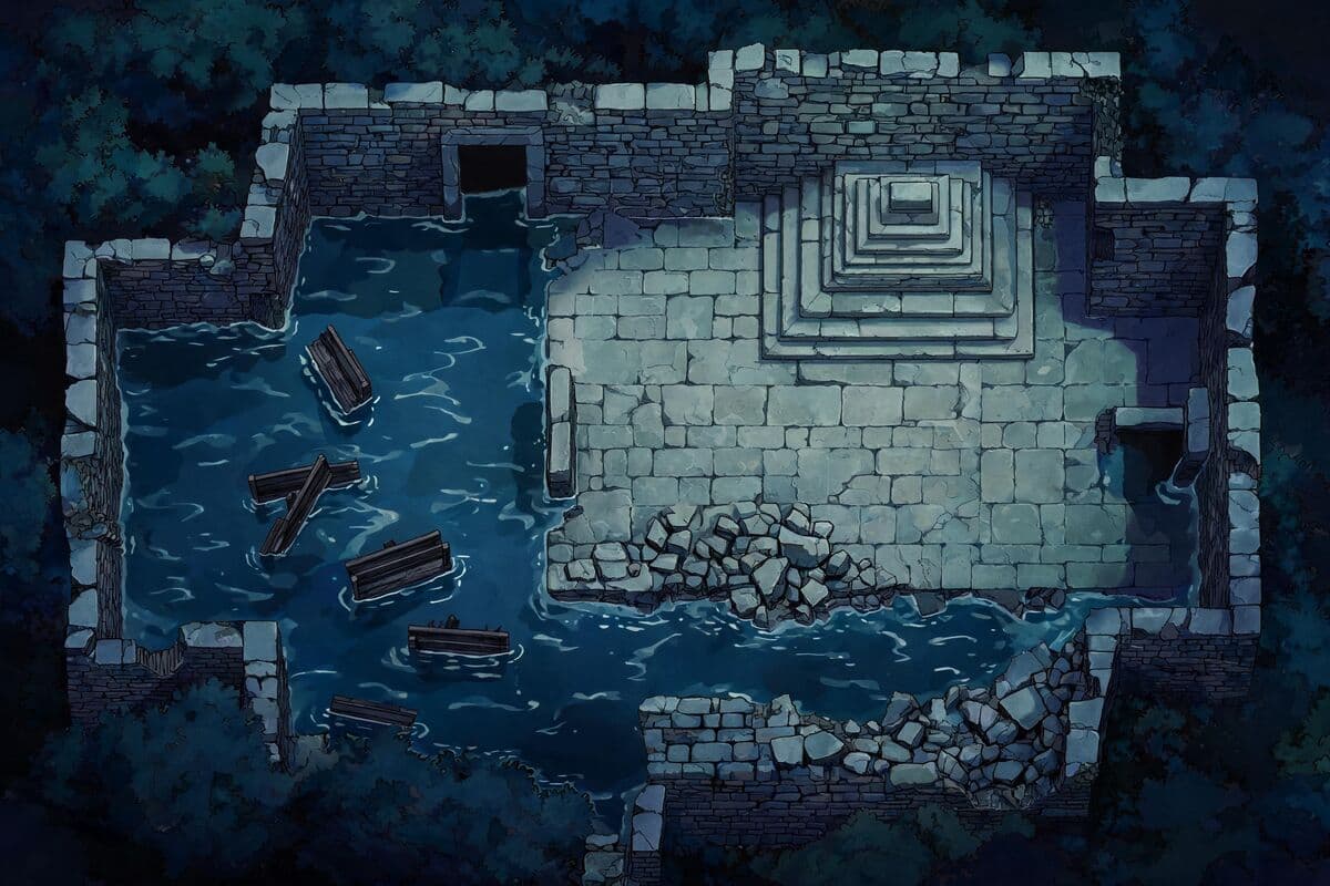 Flooded chapel — AI-generated battle map
