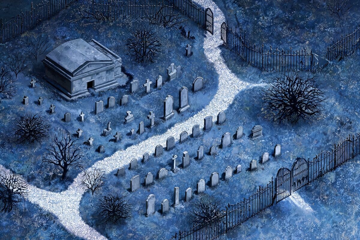Moonlit graveyard — AI-generated battle map