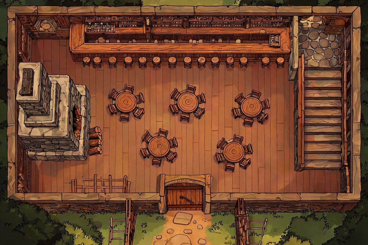 Tavern with a back door — AI-generated battle map