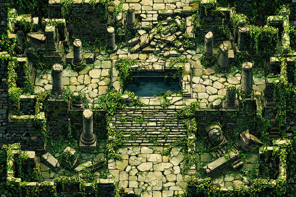 Crumbling temple ruin — AI-generated battle map